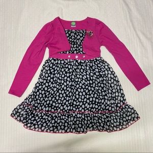 Dollie & Me mock shrug pink/black polka dot girls dress size 8